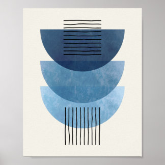 Mid century shapes BLUE modern abstract Poster