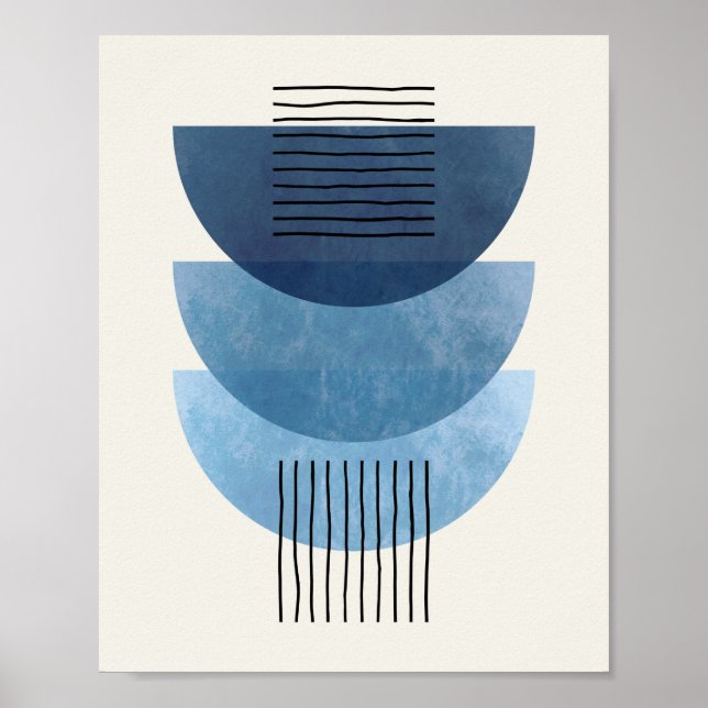 Mid century shapes BLUE modern abstract Poster (Front)