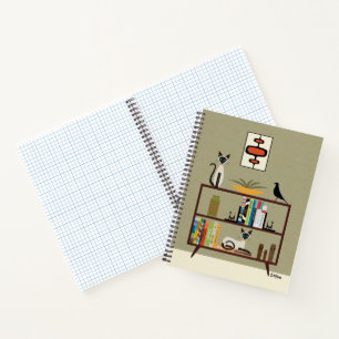 Mid Century Siamese Cat on Bookcase Notebook