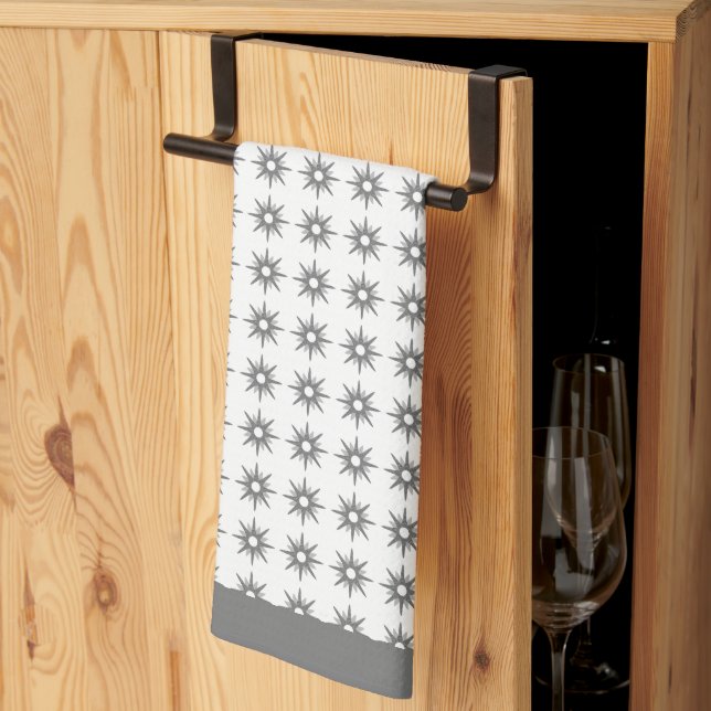 Mid-Century Silver Starburst Pattern Tea Towel (Thirds Fold)