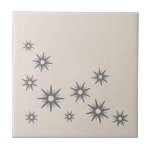 Mid-Century Silver Starbursts Ceramic Tile