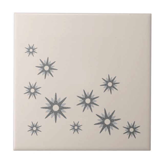Mid-Century Silver Starbursts Ceramic Tile (Front)