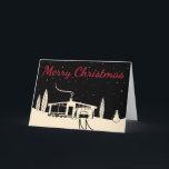 Mid-Century Snowscape Christmas Card: Black Holiday Card<br><div class="desc">I've updated this design from a year or two ago with a bit of a bolder look. A mid-century modern home nestled in a night time snow flurry in black and light cream with "Merry Christmas" in bright red script. It's inspired by memories of my youth growing up in a...</div>