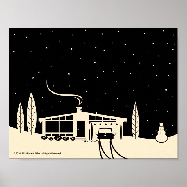 Mid-Century Snowscene-Black Poster (Front)