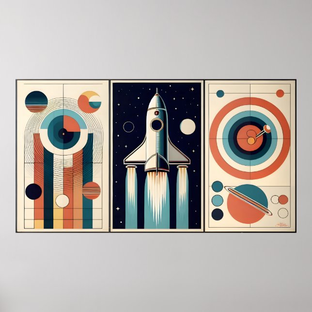 Mid Century Space Age Art Galaxy Navigation Poster (Front)