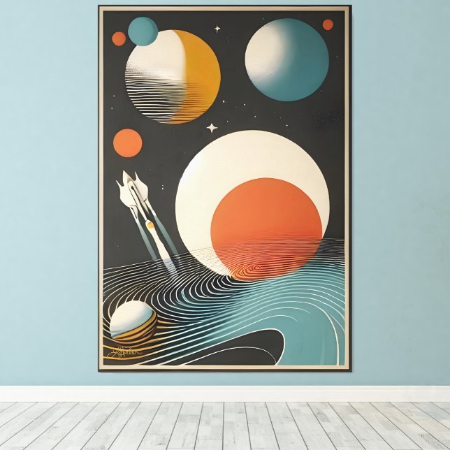Mid Century Space Age Art Galaxy Waves Canvas Print (Insitu(Wood Floor))