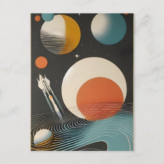 Mid Century Space Age Art Galaxy Waves Postcard