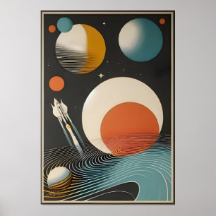Mid Century Space Age Art Galaxy Waves Poster