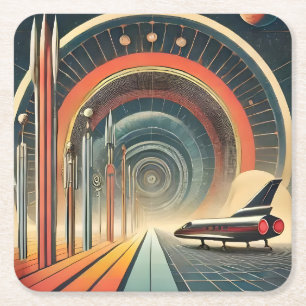 Mid Century Space Age Art Wormhole Port Square Paper Coaster