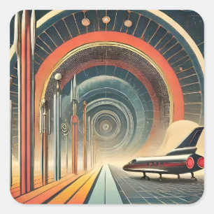 Mid Century Space Age Art Wormhole Port Square Sticker
