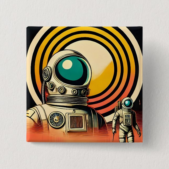 Mid Century Space Age Astronaut Landing Art  15 Cm Square Badge (Front)