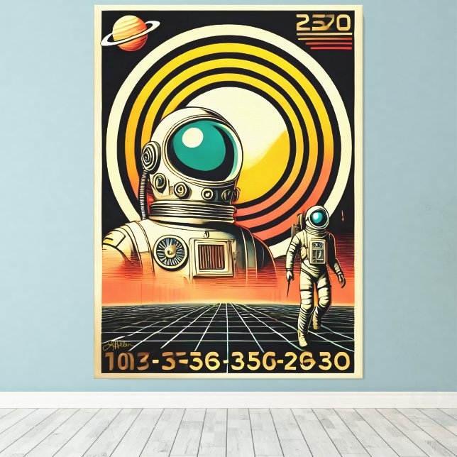 Mid Century Space Age Astronaut Landing Art  Canvas Print (Insitu(Wood Floor))
