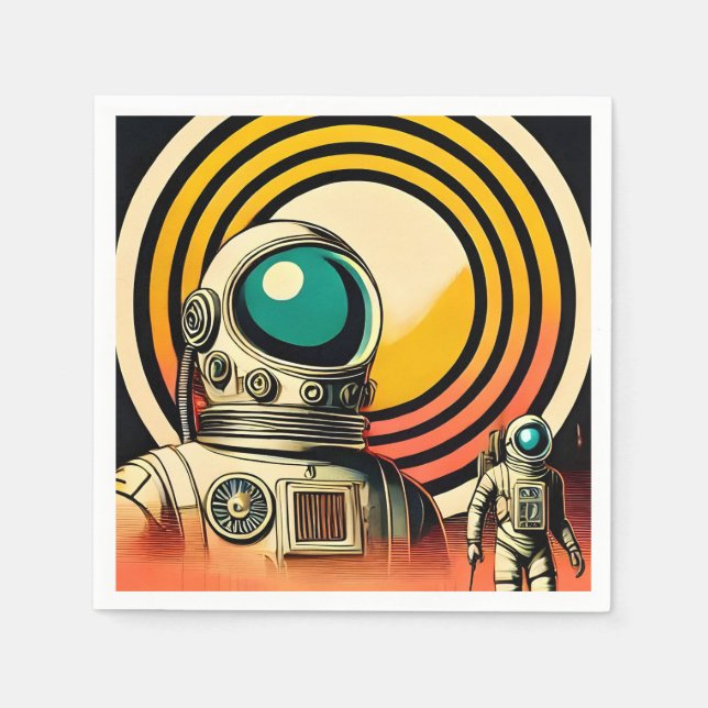 Mid Century Space Age Astronaut Landing Art  Napkin (Front)