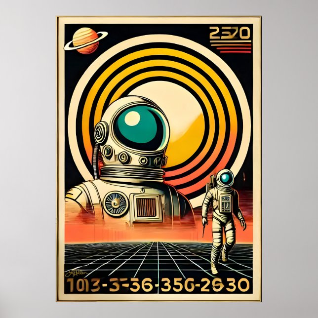 Mid Century Space Age Astronaut Landing Art  Poster (Front)
