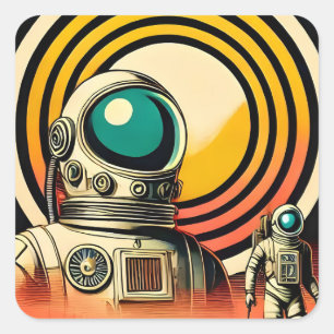 Mid Century Space Age Astronaut Landing Art  Square Sticker