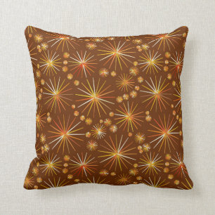 Mid Century Sputnik pattern, Chocolate Brown Cushion