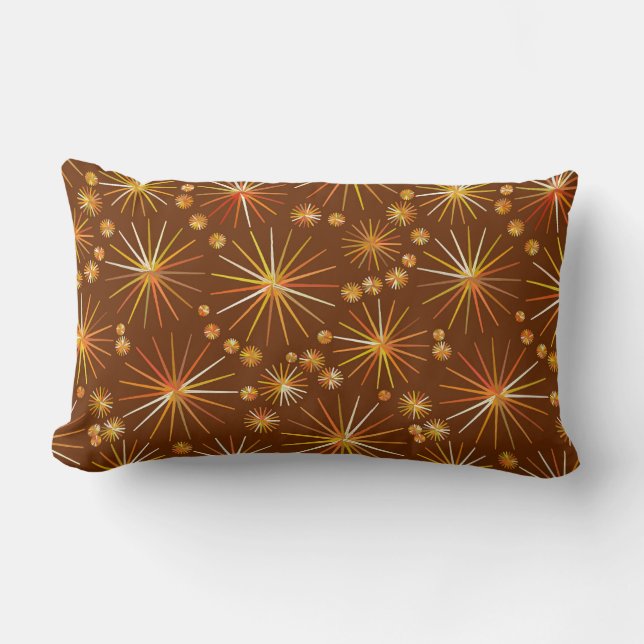 Mid Century Sputnik pattern, Chocolate Brown Lumbar Cushion (Front)