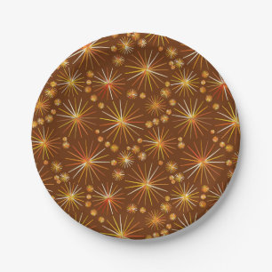 Mid Century Sputnik pattern, Chocolate Brown Paper Plate