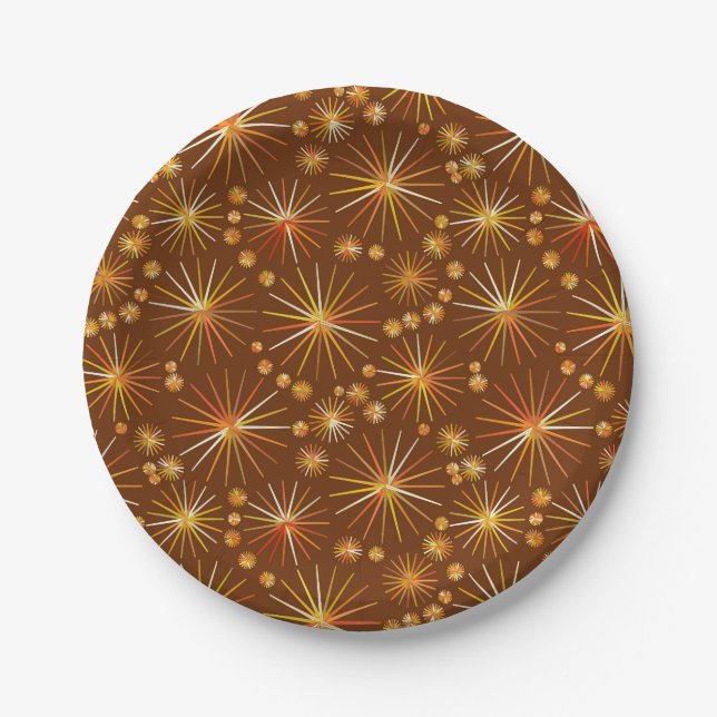 Mid Century Sputnik pattern, Chocolate Brown Paper Plate (Front)