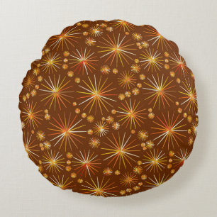 Mid Century Sputnik pattern, Chocolate Brown Round Cushion