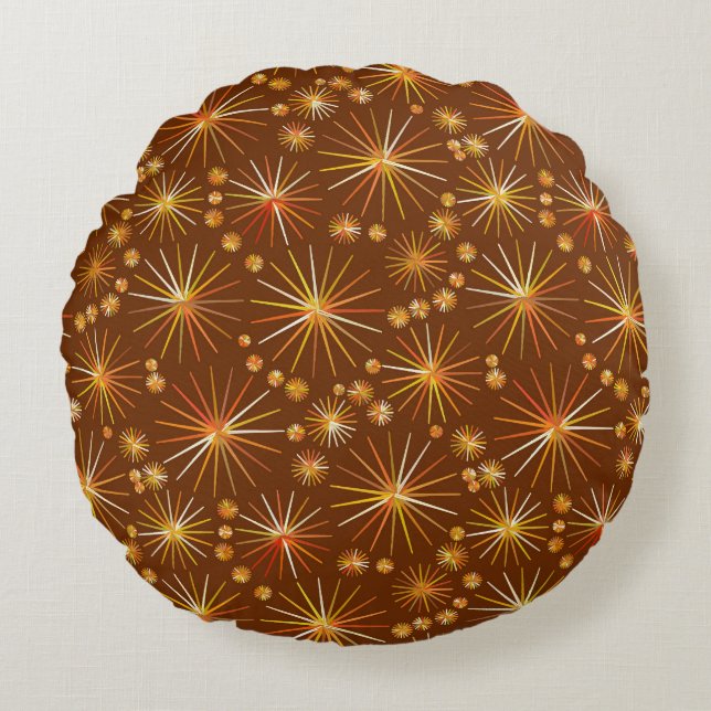 Mid Century Sputnik pattern, Chocolate Brown Round Cushion (Front)