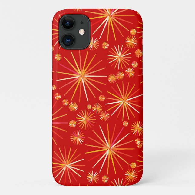 Mid Century Sputnik pattern, Deep Red Case-Mate iPhone Case (Back)