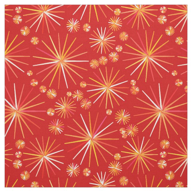Mid Century Sputnik pattern, Deep Red Fabric (Swatch)