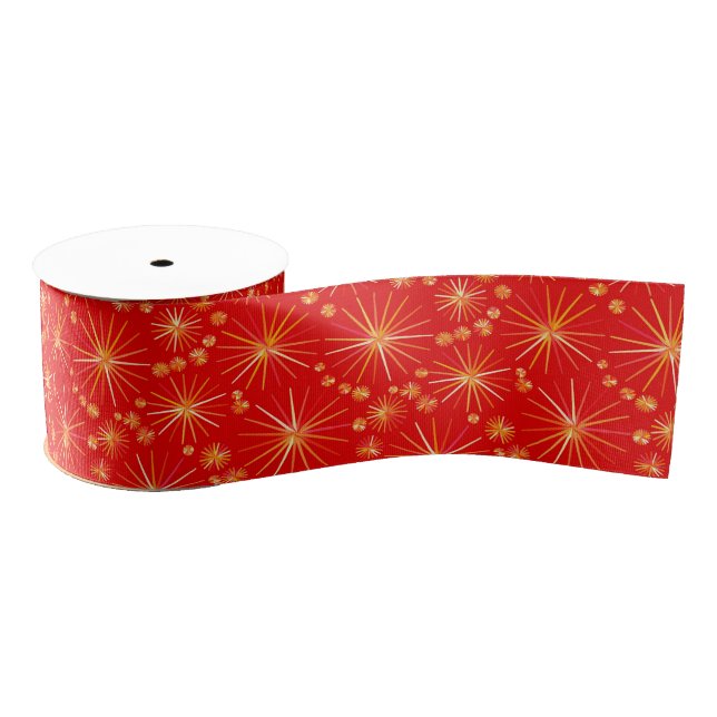 Mid Century Sputnik pattern, Deep Red Grosgrain Ribbon (Spool)