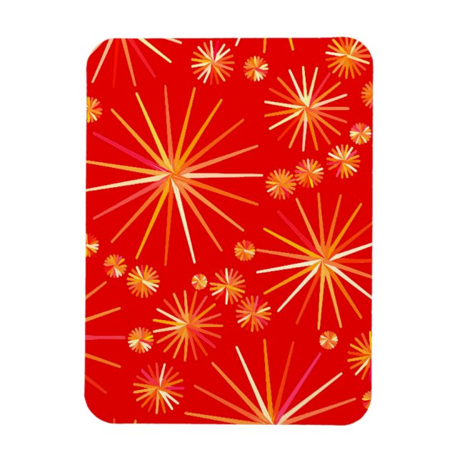 Mid Century Sputnik pattern, Deep Red Magnet (Vertical)