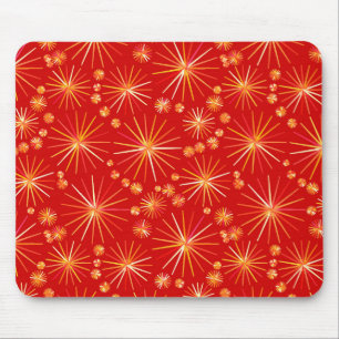 Mid Century Sputnik pattern, Deep Red Mouse Mat