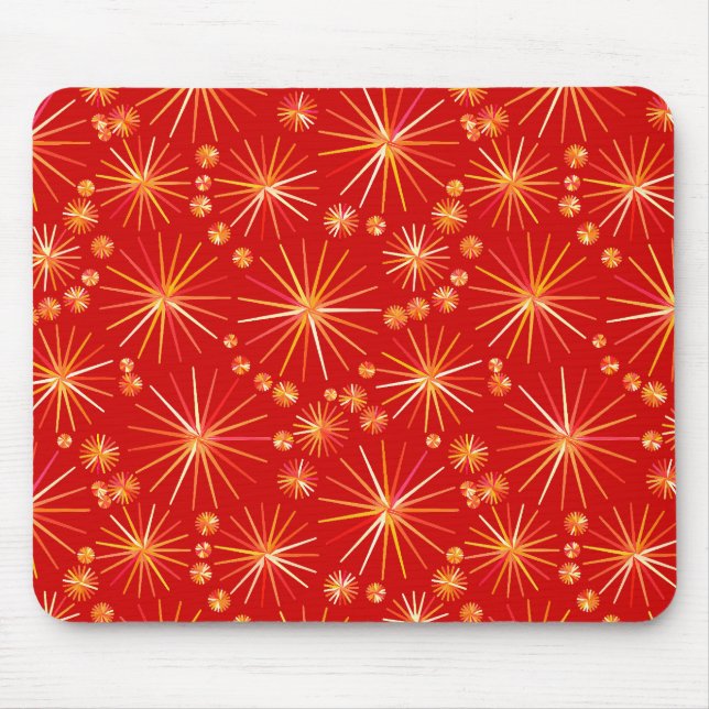 Mid Century Sputnik pattern, Deep Red Mouse Mat (Front)