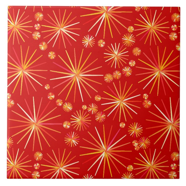 Mid Century Sputnik pattern, Deep Red Tile (Front)