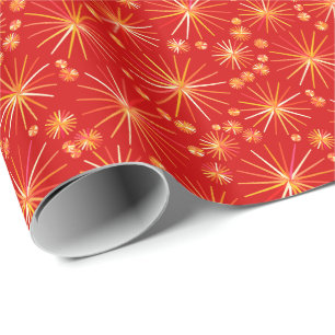 Mid Century Sputnik pattern, Deep Red Wrapping Paper