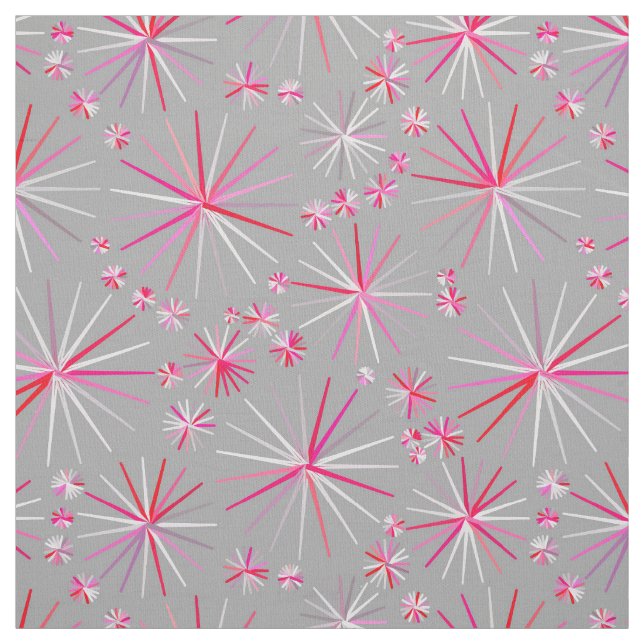 Mid Century Sputnik pattern, Grey and Fuchsia Fabric (Swatch)