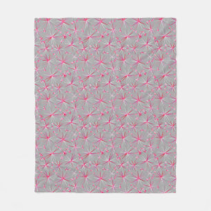 Mid Century Sputnik pattern, Grey and Fuchsia Fleece Blanket