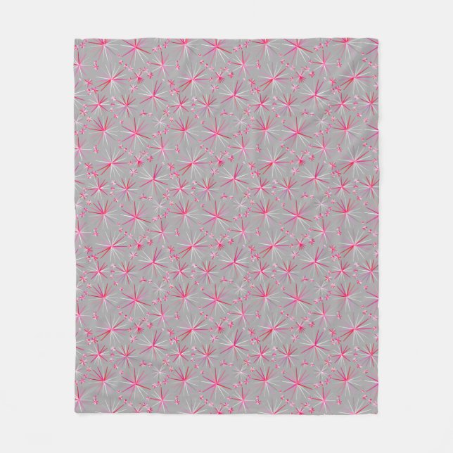Mid Century Sputnik pattern, Grey and Fuchsia Fleece Blanket (Front)