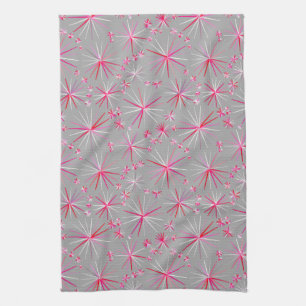 Mid Century Sputnik pattern, Grey and Fuchsia Tea Towel