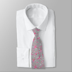 Mid Century Sputnik pattern, Grey and Fuchsia Tie