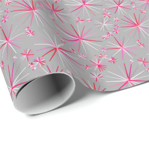 Mid Century Sputnik pattern, Grey and Fuchsia Wrapping Paper
