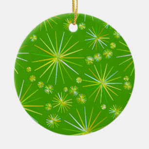 Mid Century Sputnik pattern, Olive Green Ceramic Tree Decoration