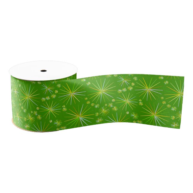 Mid Century Sputnik pattern, Olive Green Grosgrain Ribbon (Spool)
