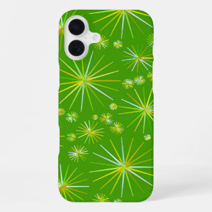 Mid Century Sputnik pattern, Olive Green iPhone 16 Plus Case