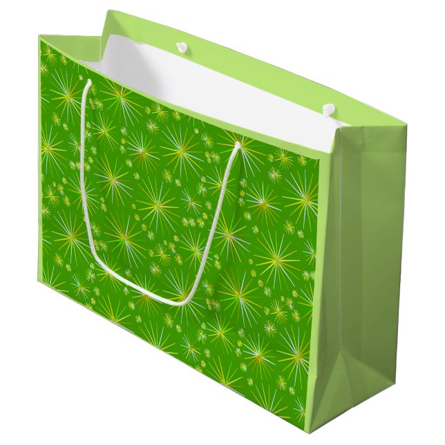 Mid Century Sputnik pattern, Olive Green Large Gift Bag (Front Angled)