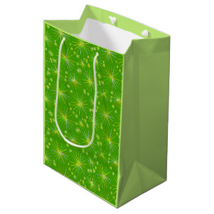 Mid Century Sputnik pattern, Olive Green Medium Gift Bag