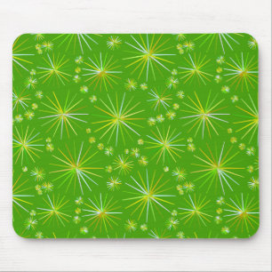Mid Century Sputnik pattern, Olive Green Mouse Mat