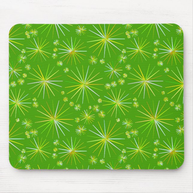 Mid Century Sputnik pattern, Olive Green Mouse Mat (Front)