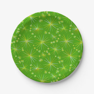 Mid Century Sputnik pattern, Olive Green Paper Plate