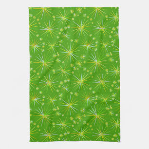 Mid Century Sputnik pattern, Olive Green Tea Towel