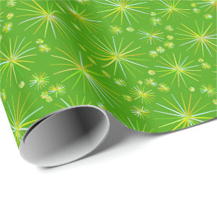 Mid Century Sputnik pattern, Olive Green Wrapping Paper