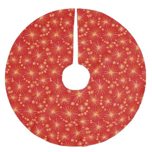 Mid Century Sputnik Pattern, Red and Golden Yellow Brushed Polyester Tree Skirt